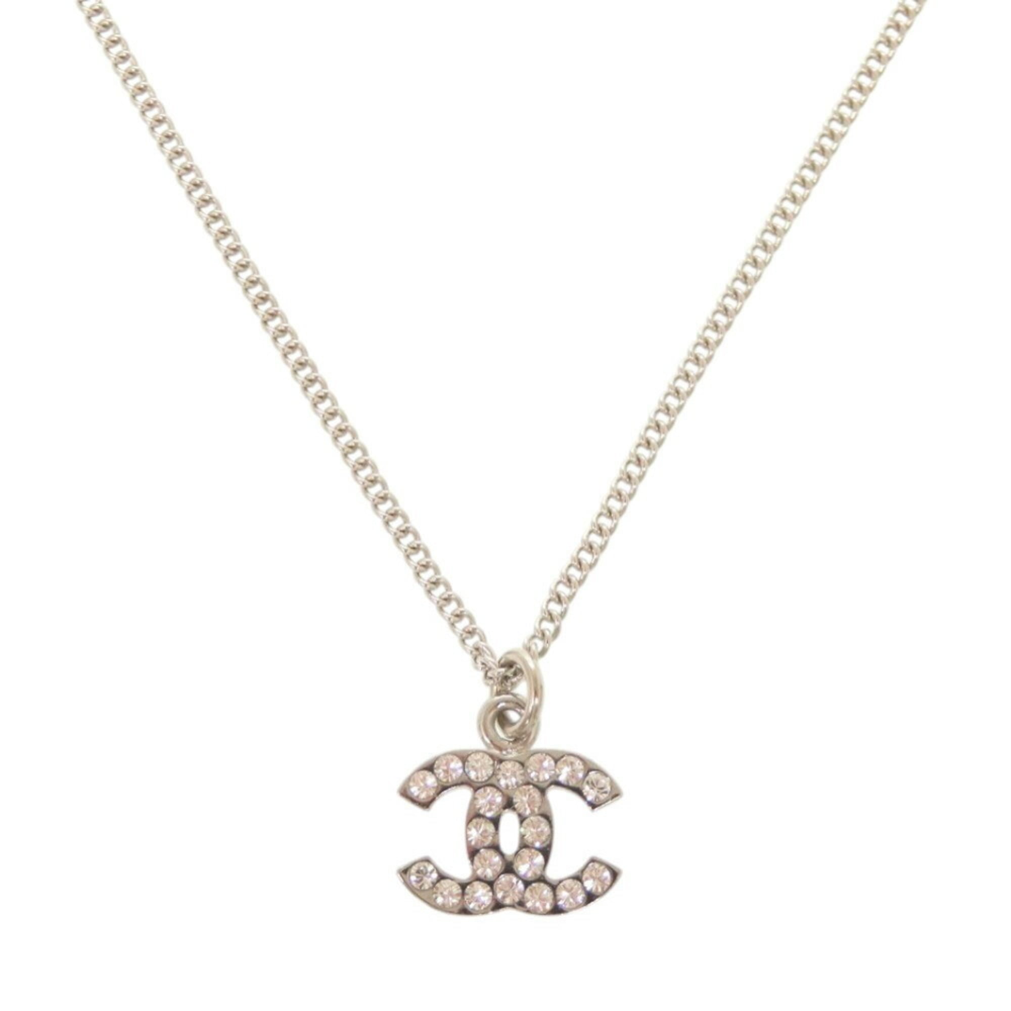 Like new Chanel Coco Mark A28942 Metal Rhinestone Silver Necklace 0460CHANEL