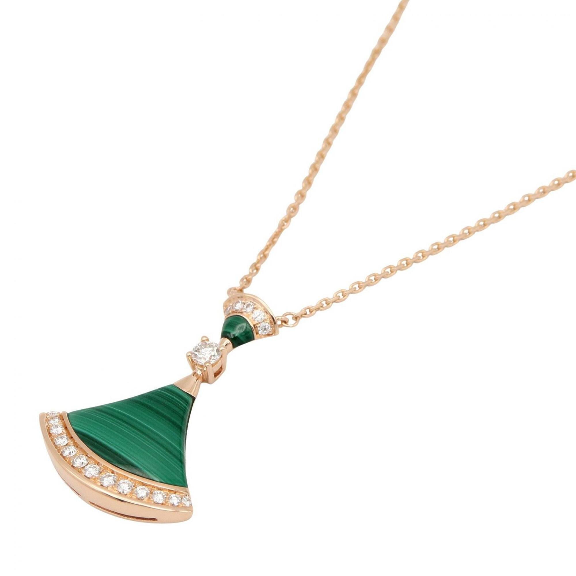 BVLGARI Diva\'s Dream Diamond Malachite Necklace, 18K Pink Gold (PG), Diamond, Malachite, Women\'s,