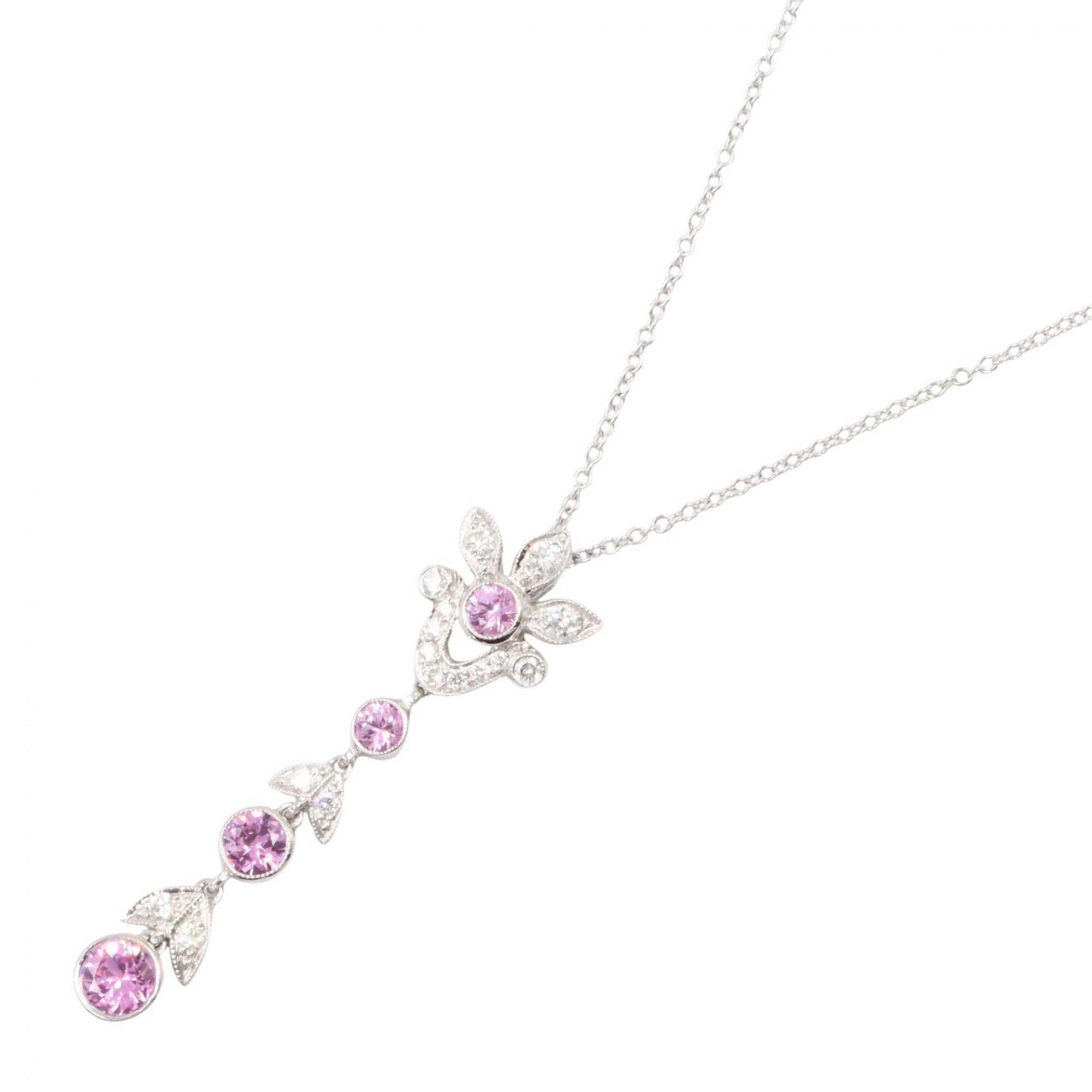 Tiffany & Co. Necklace, Platinum (Pt950), Diamond, Women\'s, Silver, Pink, Clear.
