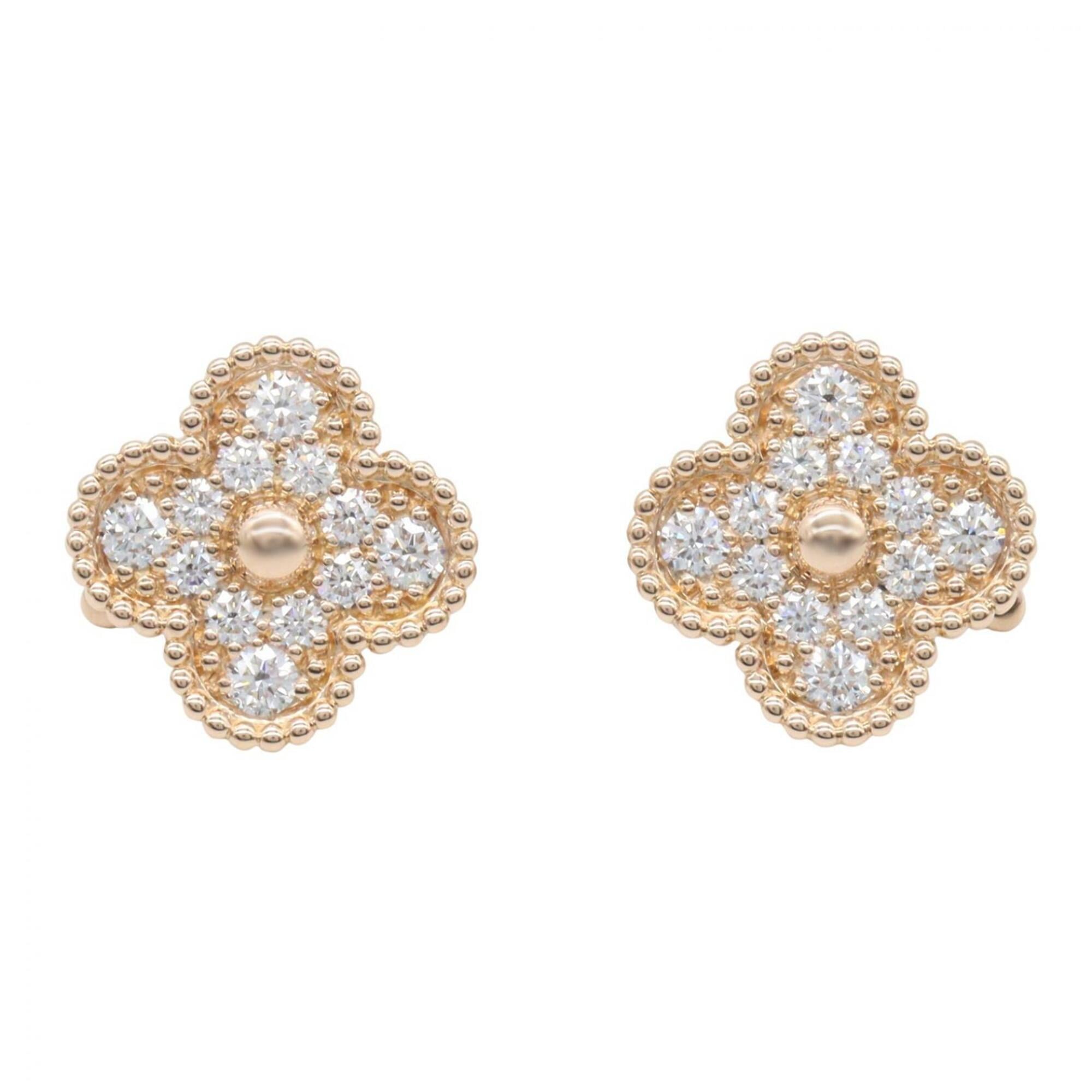 Van Cleef & Arpels Vintage Alhambra Diamond Earrings, 18K Pink Gold (PG), Women\'s Tone, Clear VACRP