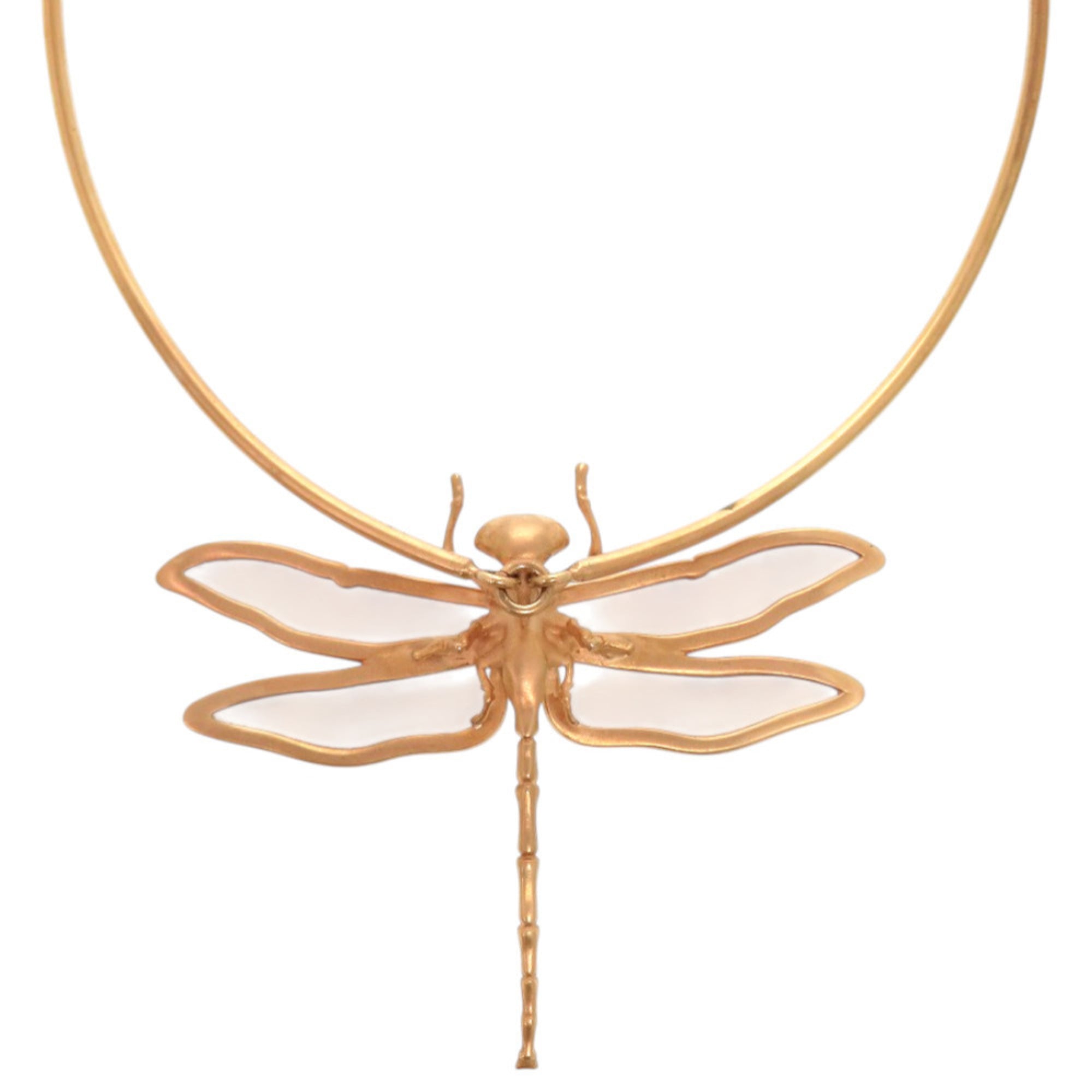Christian Dior Like new Dior Herbarium Dragonfly Metal Resin Pink Gold Clear Necklace 1506
