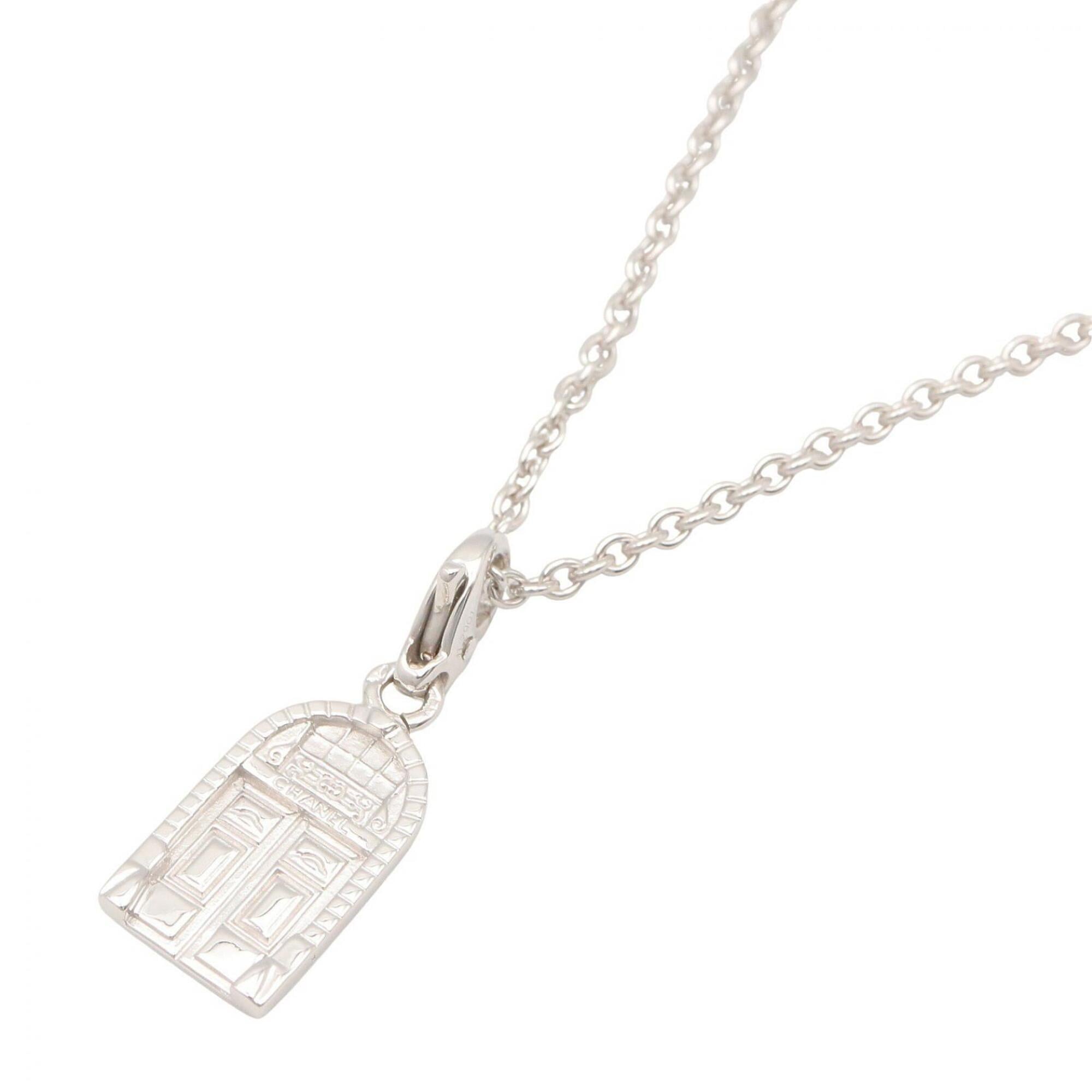 Chanel CHANEL Door Motif Necklace, 18KWG (White Gold) Silver Tone, for Men and Women