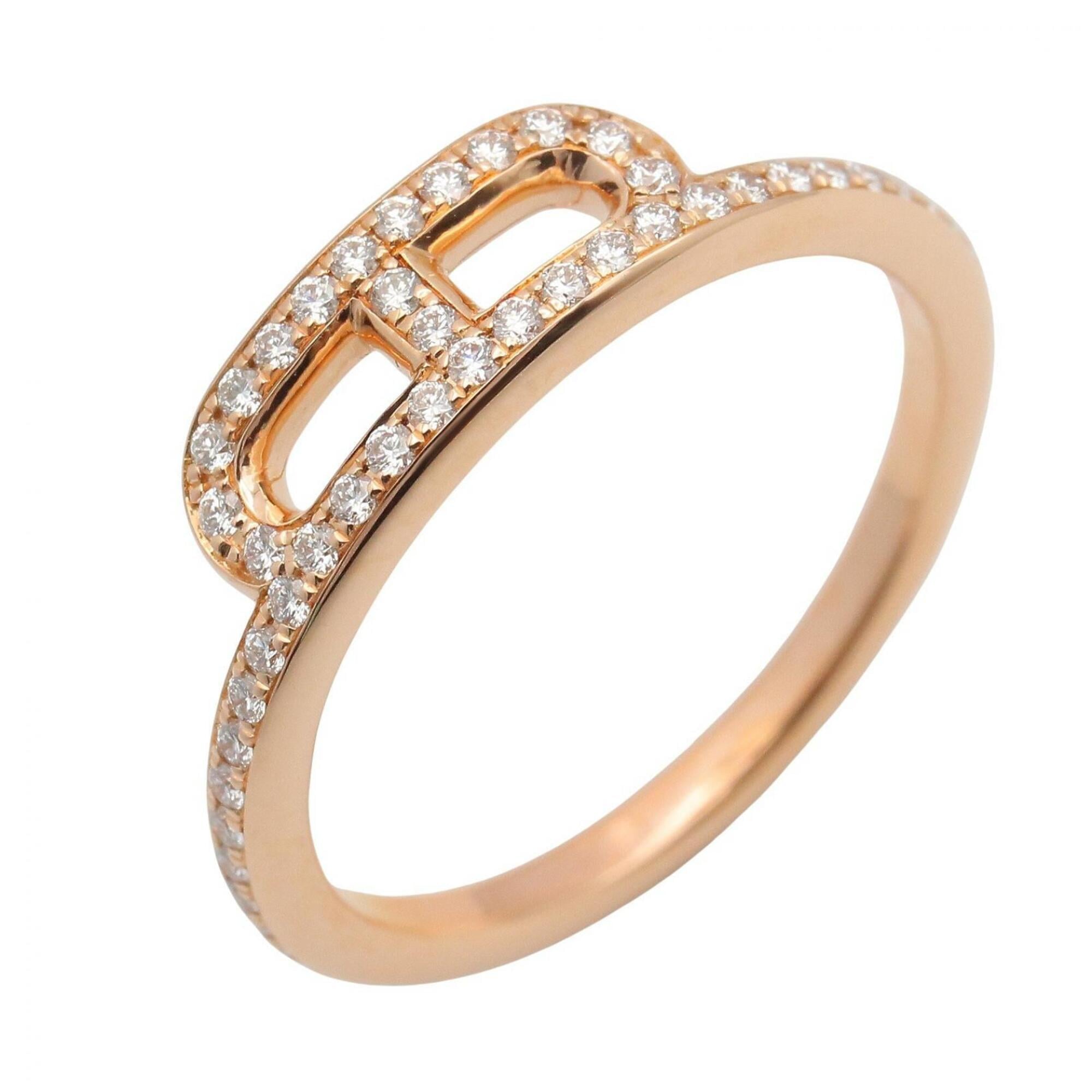 Hermes Link d\'Herms Diamond Ring, 18K Pink Gold (PG), Clear/Gold Tone, Women\'s H121673B