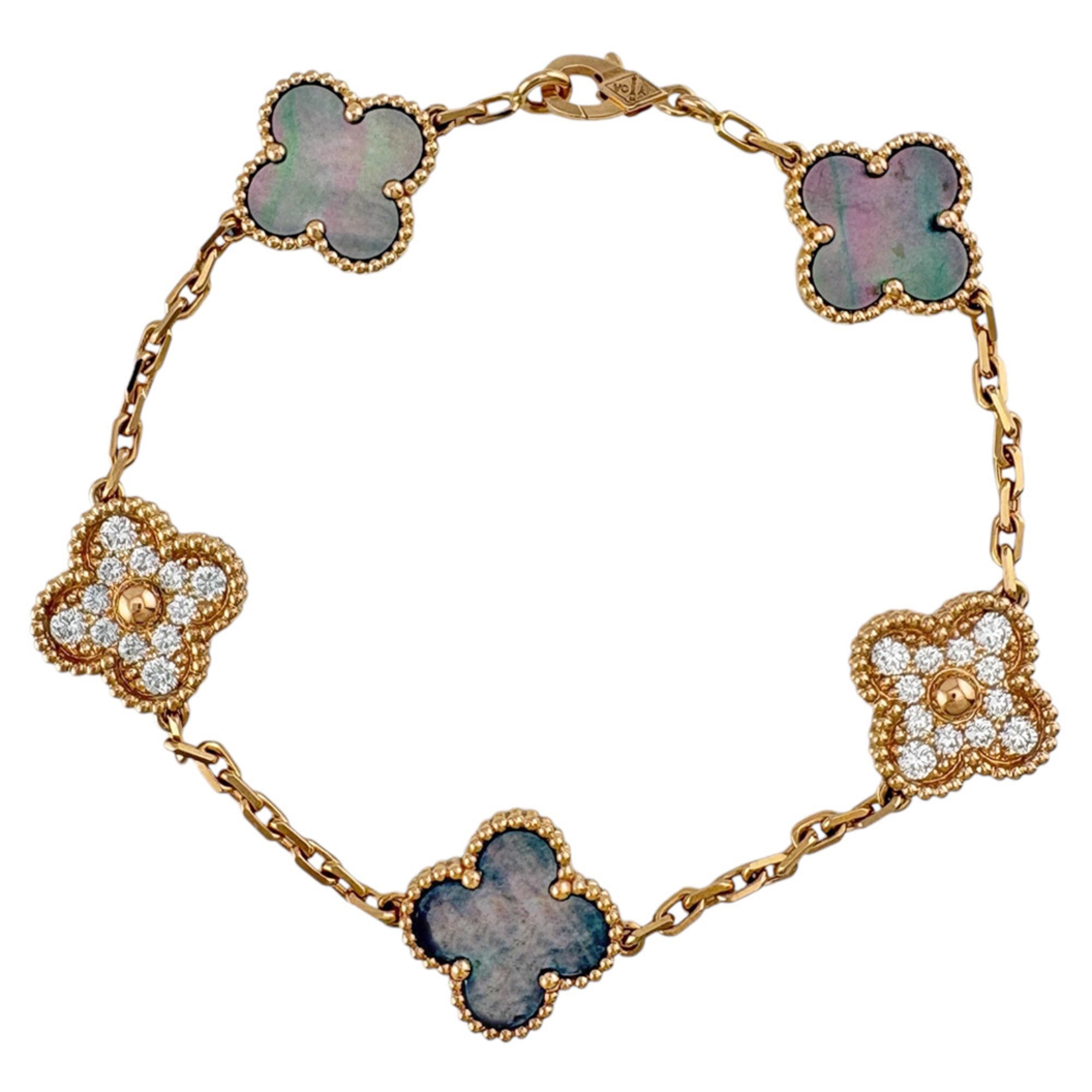 Van Cleef & Arpels Vintage Enhambra Bracelet, 18K Pink Gold, Diamonds, Mother-of-Pearl, Women\'s.