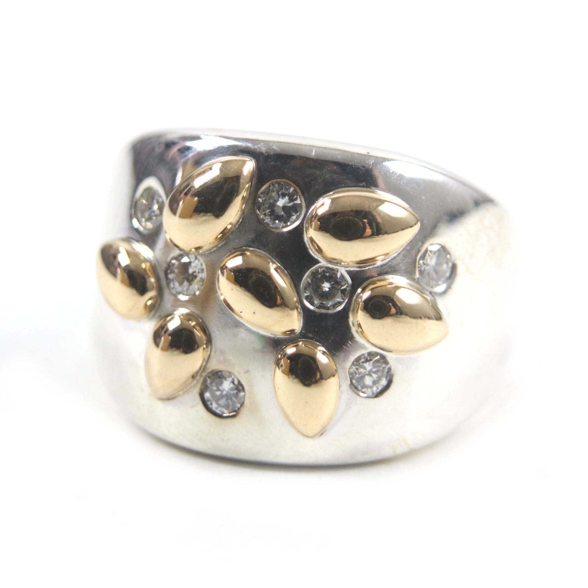 HERMES Vintage Gaucho Ring, 925 750 Sterling Silver with 7 Diamonds, Size 52, Weight 13.6g, Men\'s