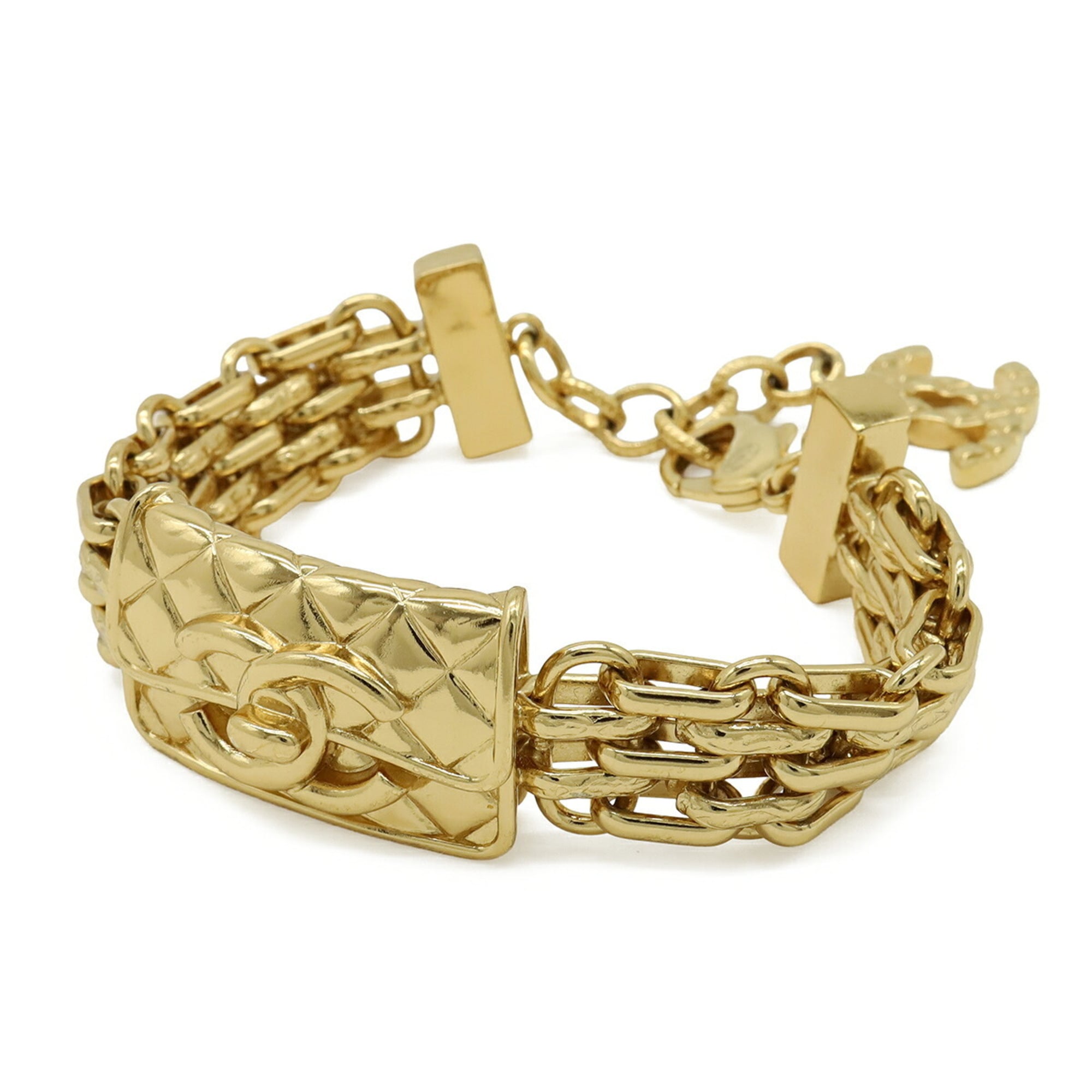 CHANEL MatelassŽ Coco Mark Chain Bracelet, Handbag Motif, GP Gold, B23 K