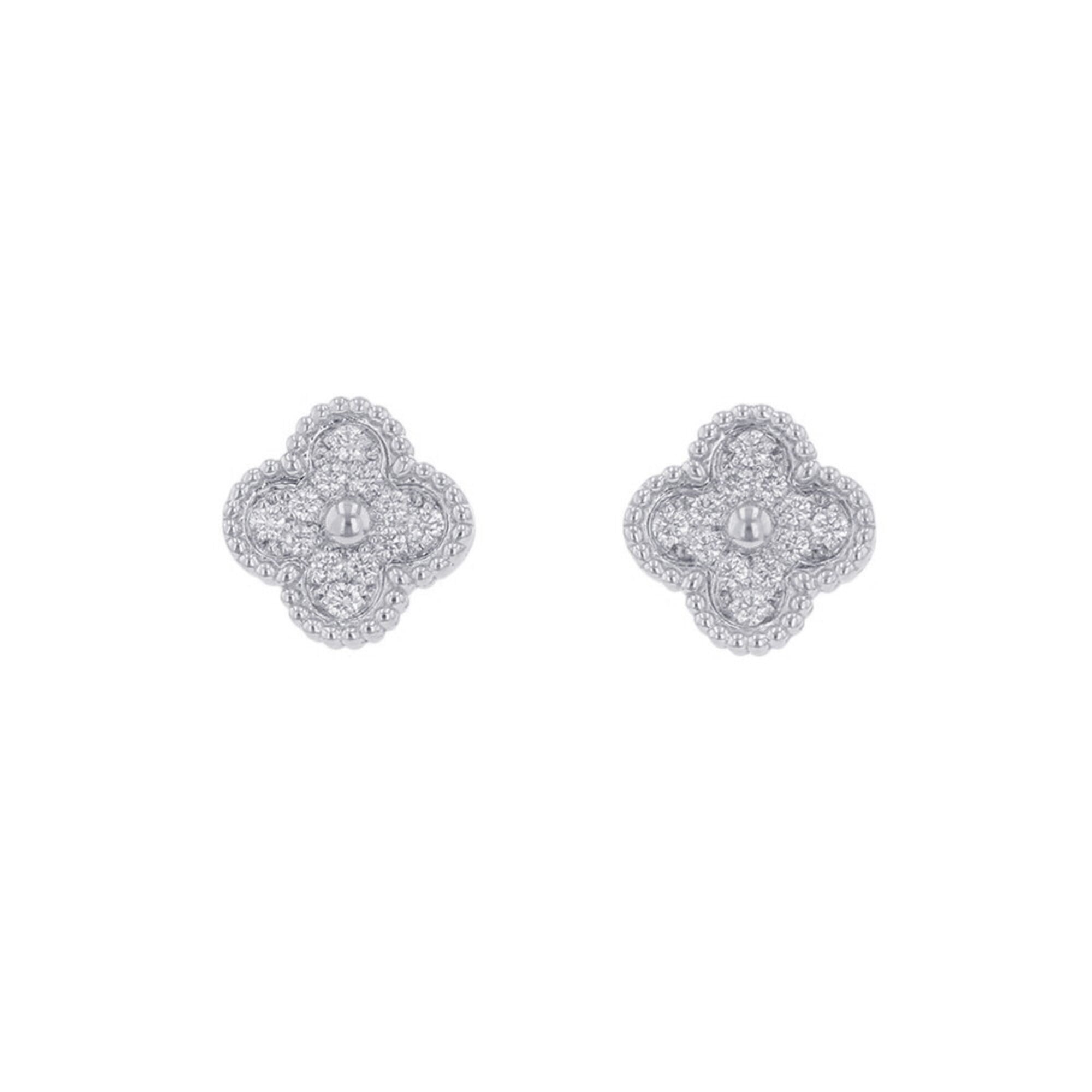 Van Cleef & Arpels Sweet Alhambra Diamond Earrings, 24 Diamonds, Total 0.16ct, 18K White Gold, VCARO