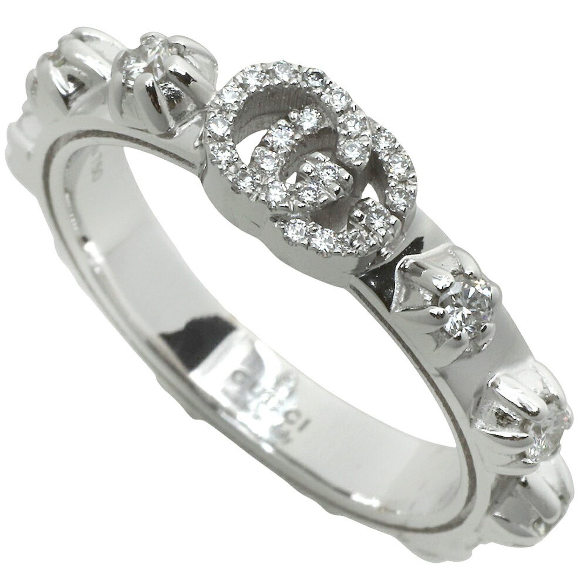Like new Gucci 5.0g GG Interlocking G Ring in 18K White Gold with Full Diamonds, size 9