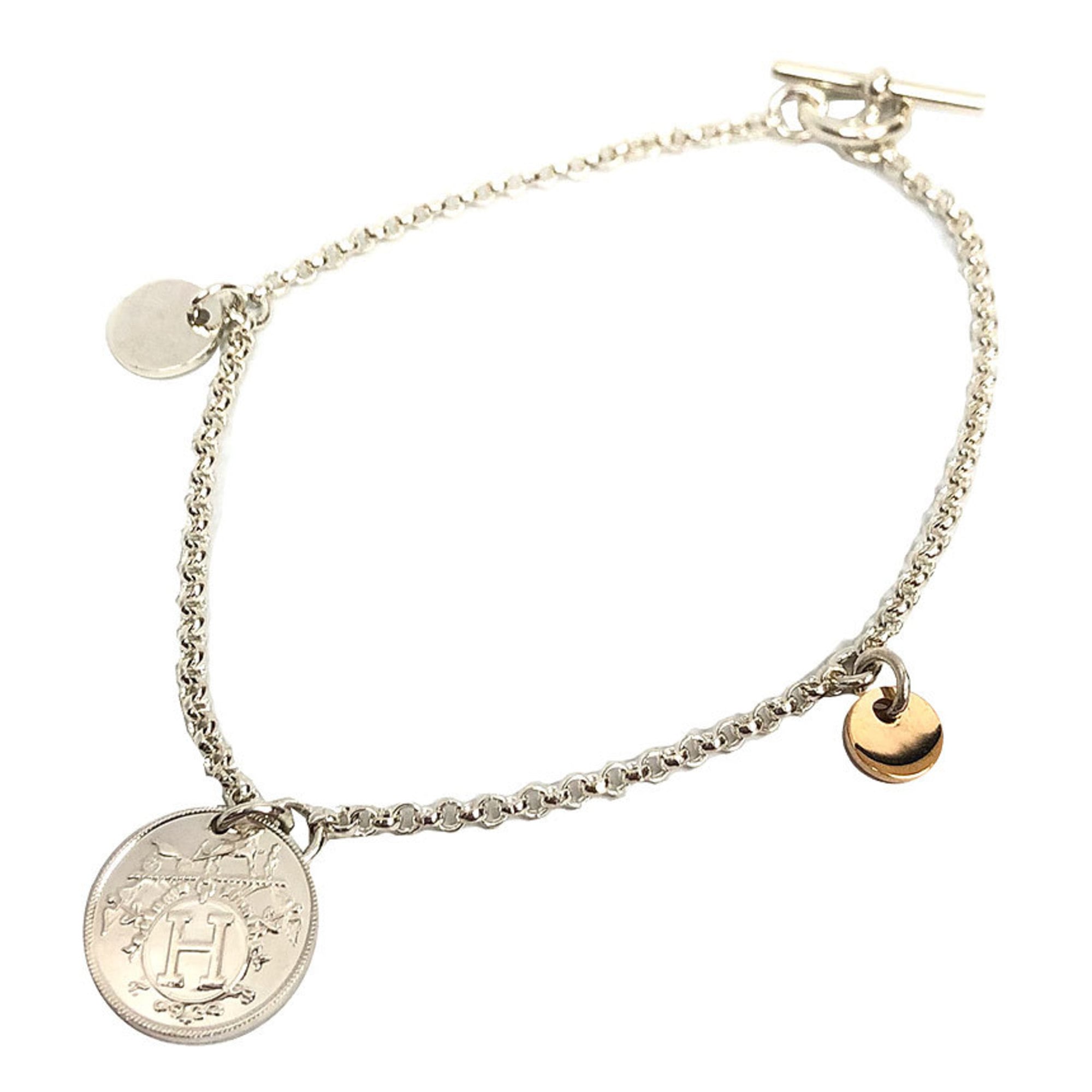 Hermes Ex-Libris PM Bracelet, LG (Large Gold), Silver/Pink Gold, Toggle Clasp, AG925 (Sterling Silve