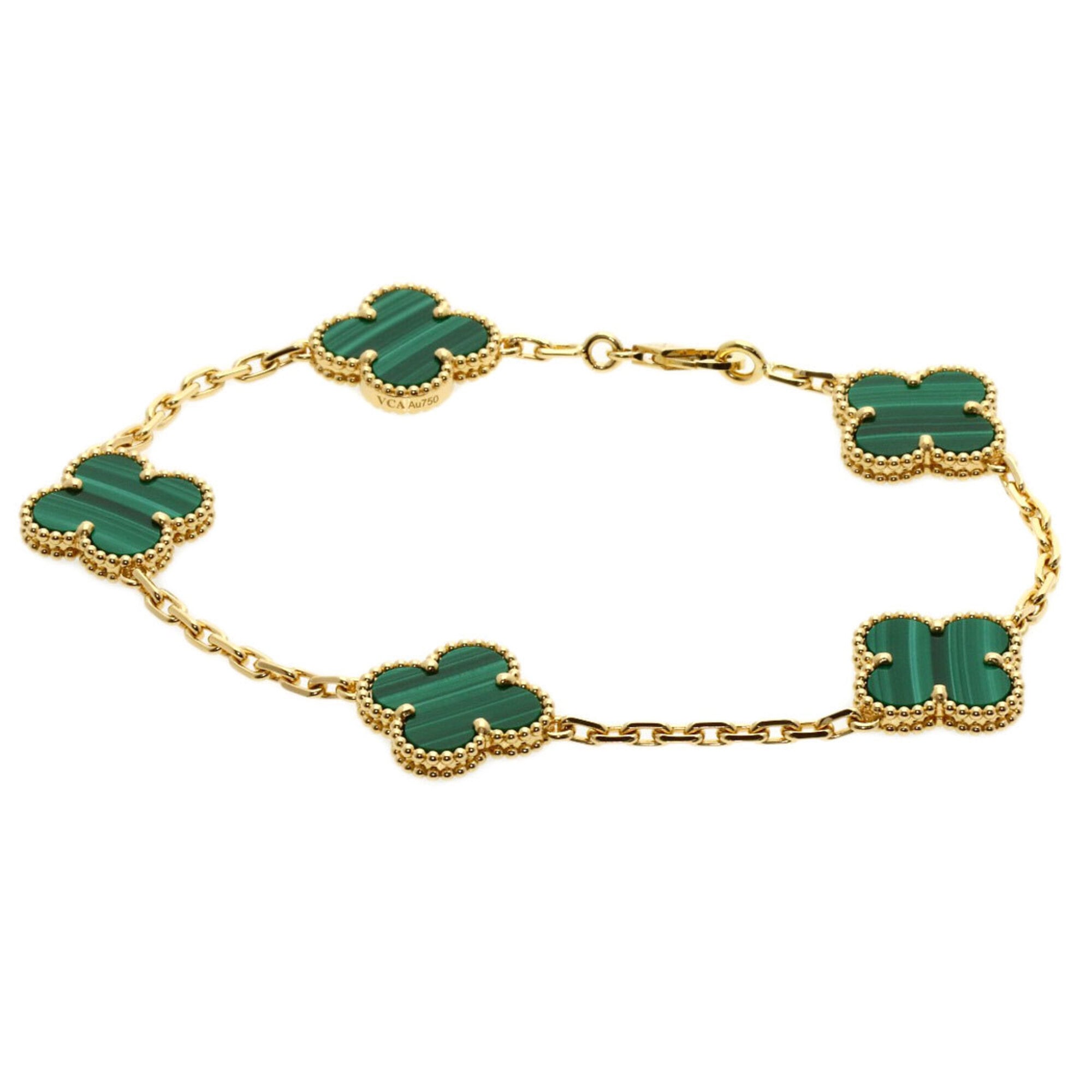 Van Cleef & Arpels Vintage Alhambra 5-Motif Malachite Bracelet, 18K Yellow Gold, Women\'s