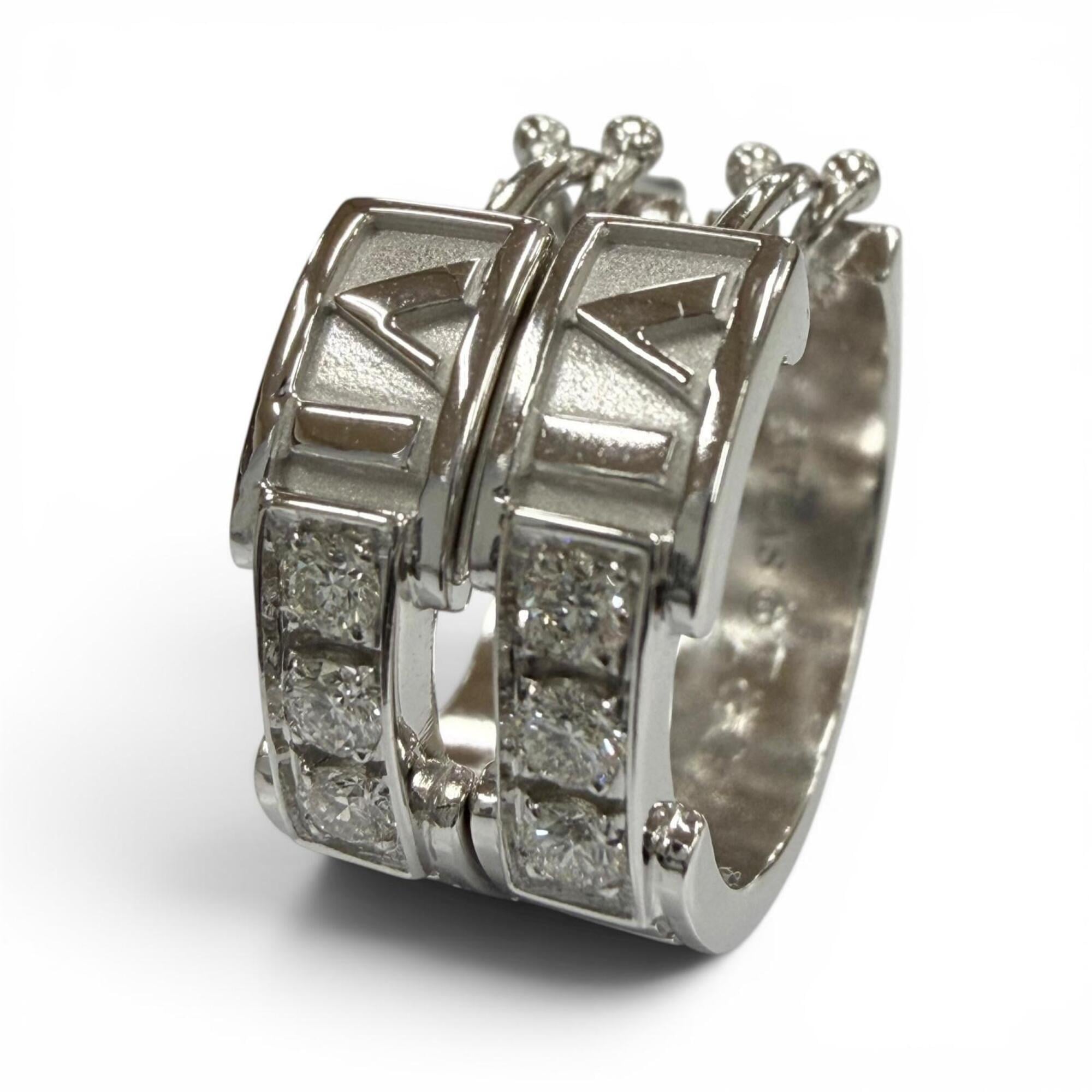 TIFFANY&Co. Tiffany & Co. 750 (WG) 6-Diamond Atlas Hoop Earrings, Pair, Silver, Made in Italy, Weigh