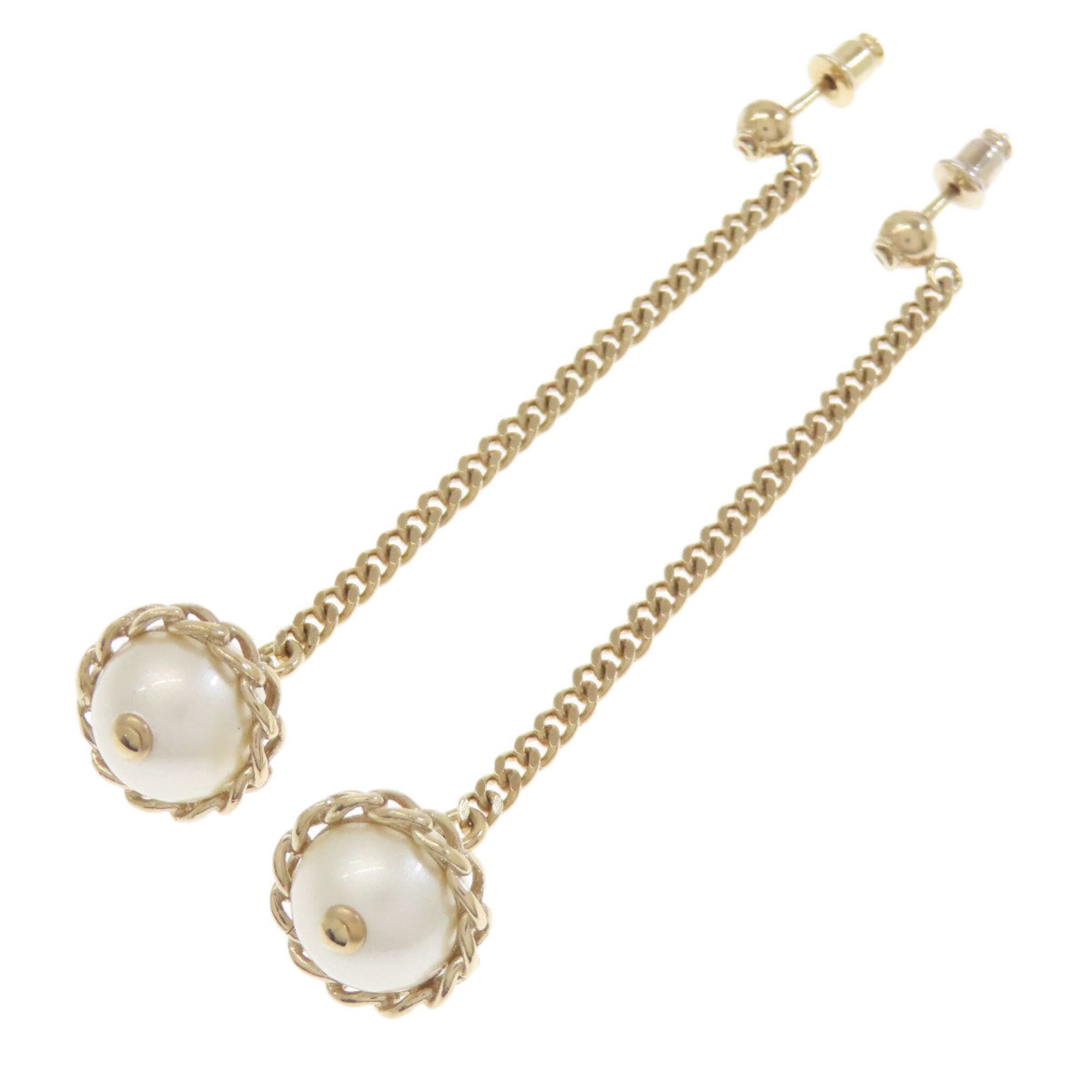 Chanel Chain Coco Mark Earrings, Metal/Faux Pearl, Women\'s CHANEL