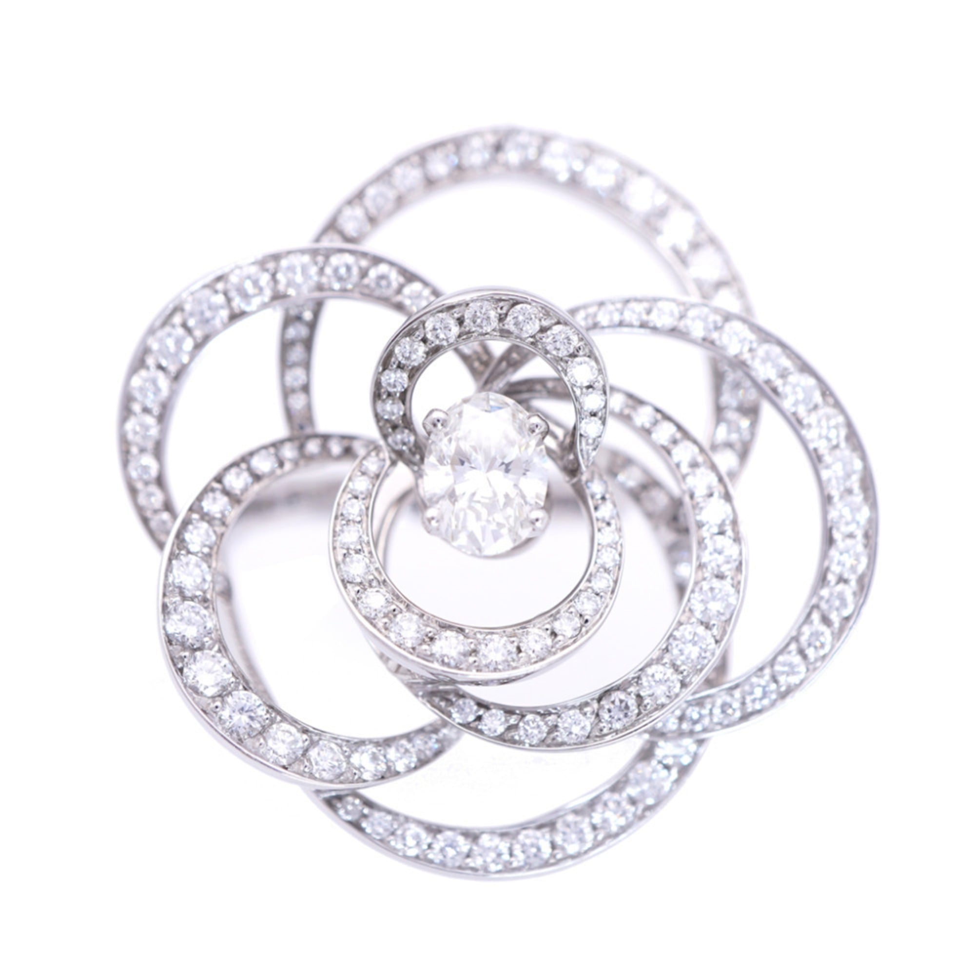 CHANEL Camellia Oval Ring with 0.8ct Diamonds / 140ct and 1.81ct Diamonds, #51, 18KWG 750 White Gold