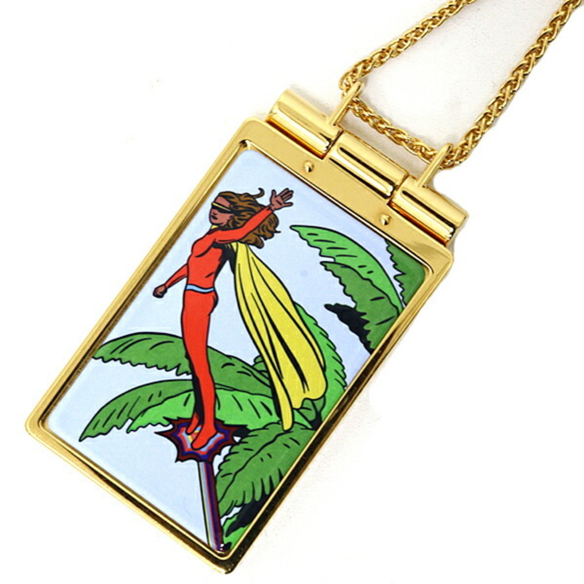 HERMES On the Beach Mirror Compact Pendant Necklace, Gold Multicolor