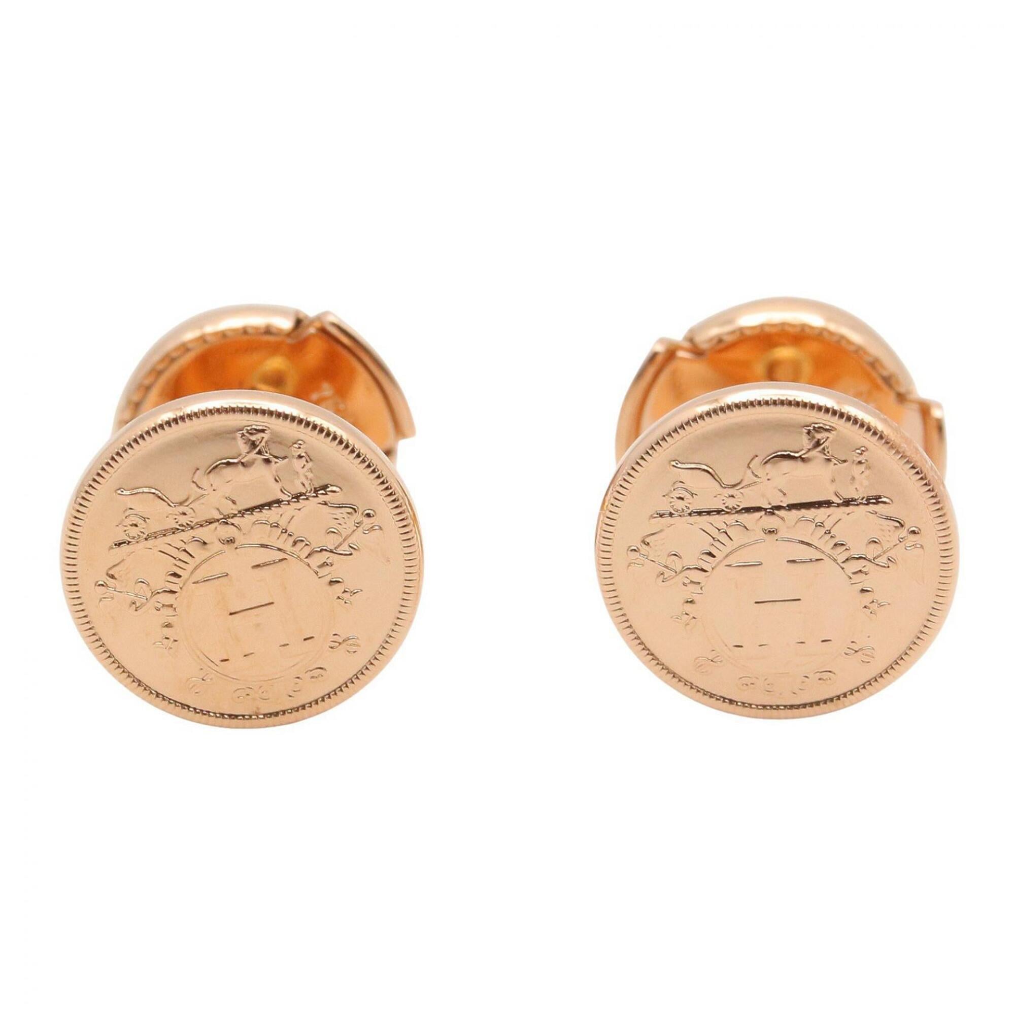 Hermes Ex-Libris TPM Earrings, 18KPG (Pink Gold), Women\'s Jewelry, Gold Tone