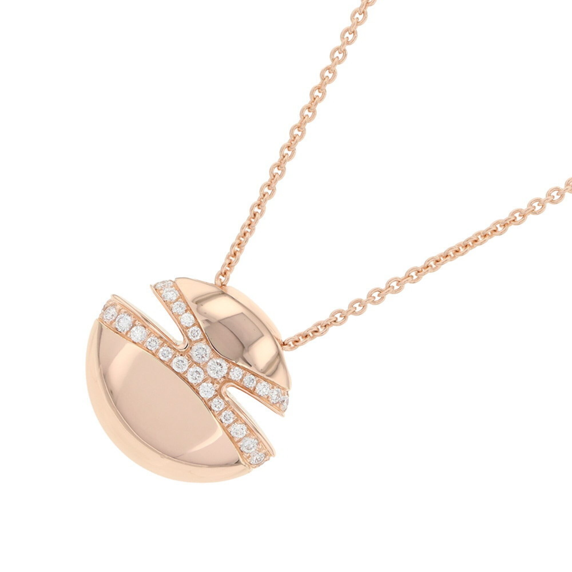 BVLGARI Necklace, Cabochon Diamonds, Total 0.55ct, 18K Pink Gold, 361447. Pendant, Pave Diamonds.
