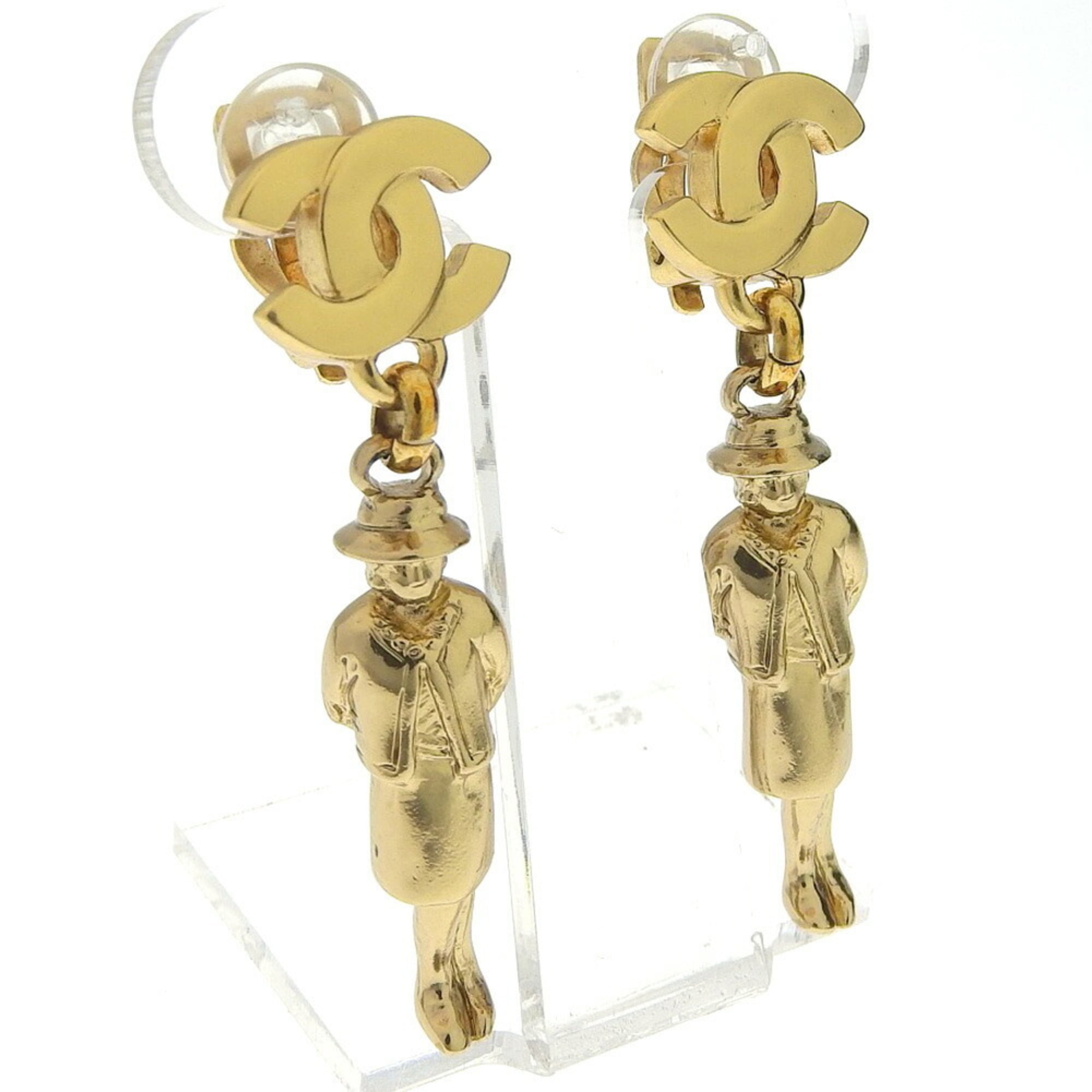 Chanel Mademoiselle Cocomark Doll Motif Gold Plated 02P Women\'s Earrings