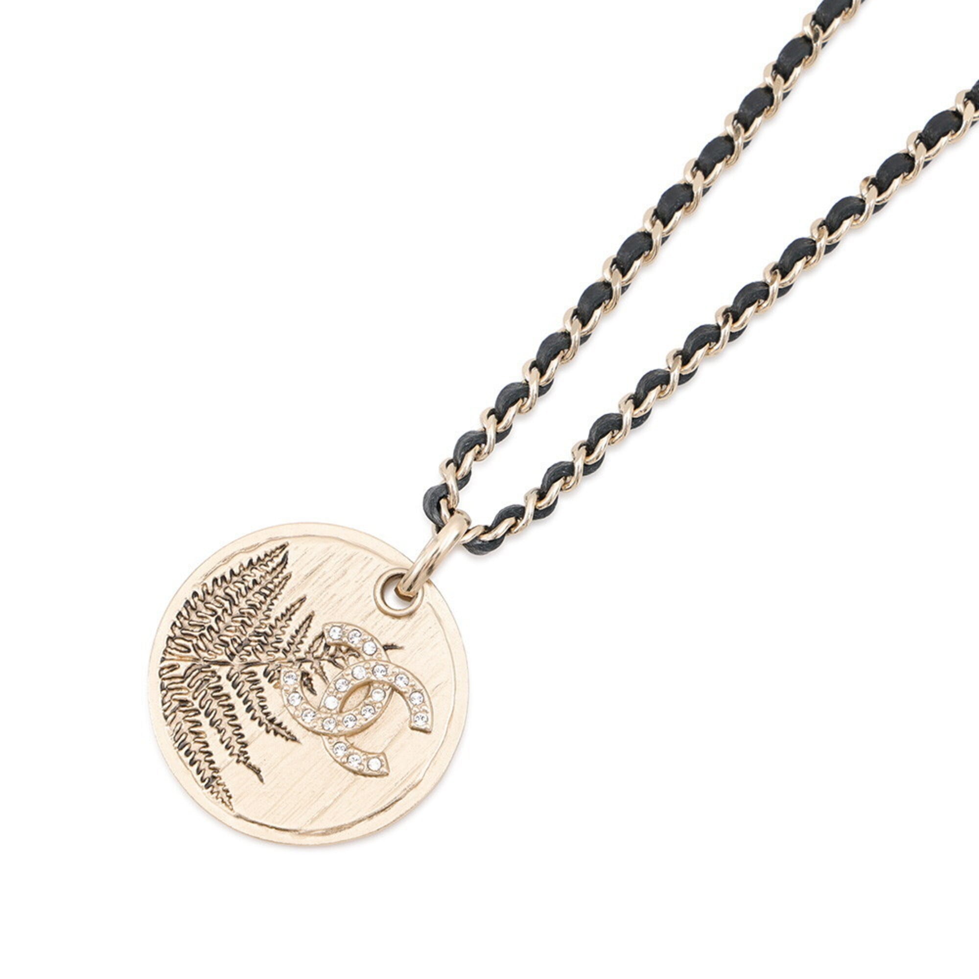 Chanel Necklace Coco Mark Rhinestone Round Coin A22 K CHANEL NECKLACE