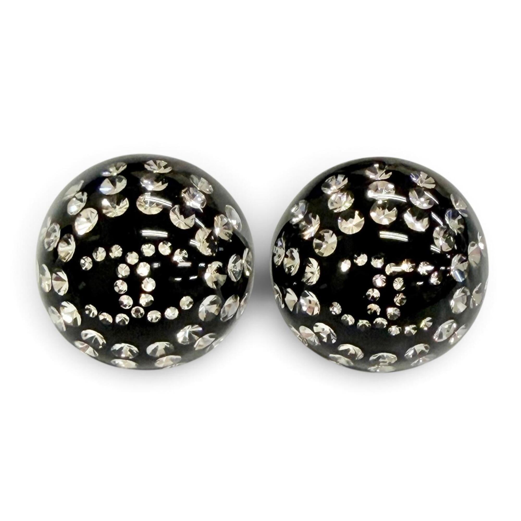 CHANEL D26A Coco Mark Crystal Rhinestone Monotone Stud Earrings, Black, Made in France, Women\'s, wi