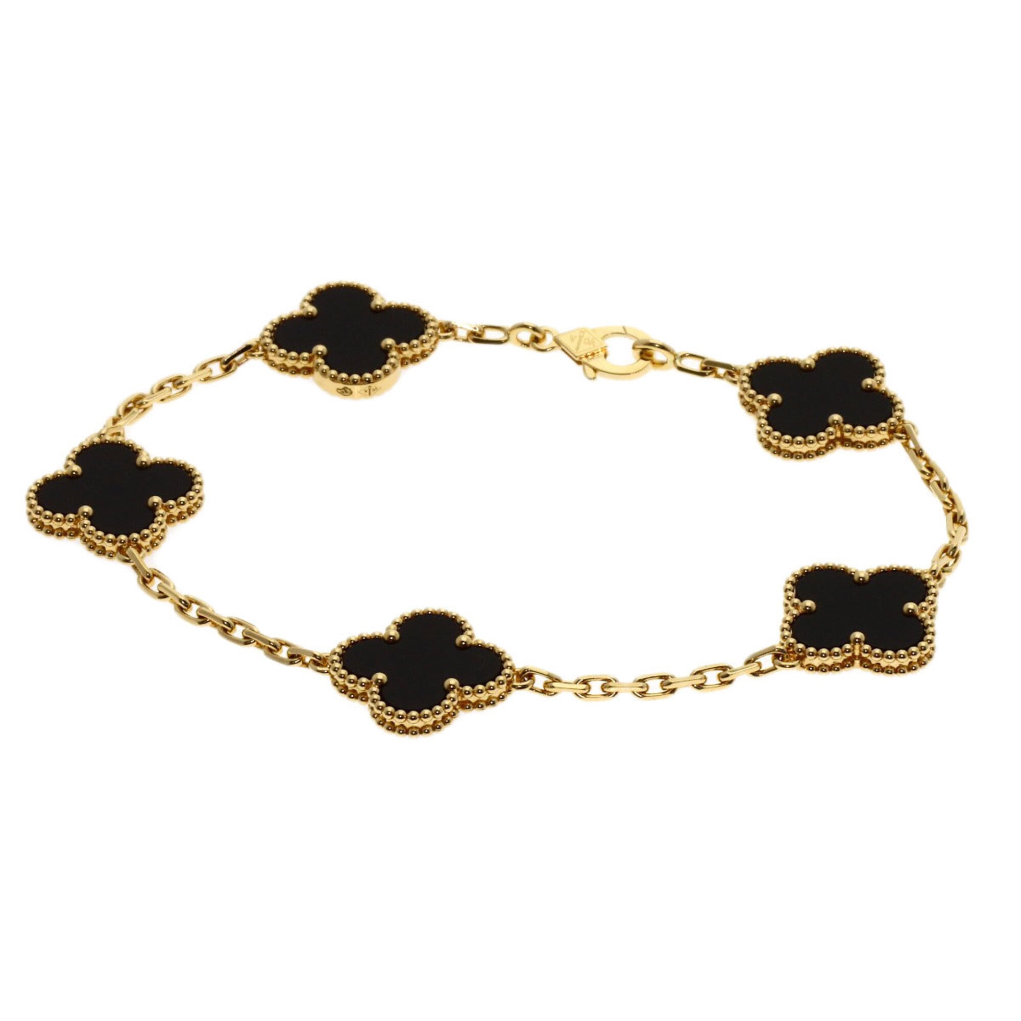 Van Cleef & Arpels Vintage Alhambra 5-Motif Onyx Bracelet, 18K Yellow Gold, Women\'s