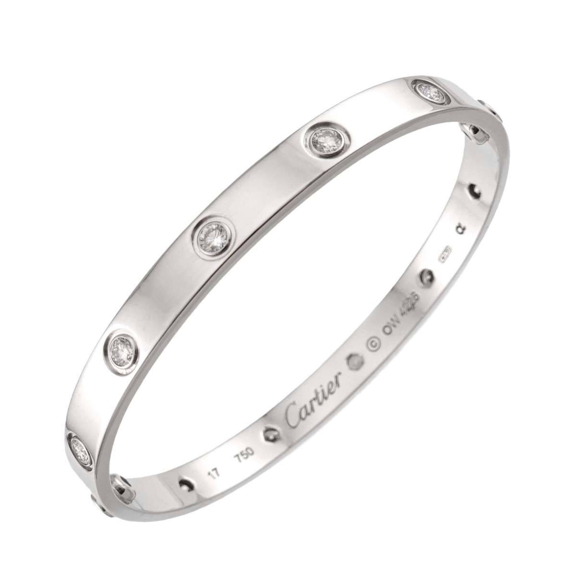 Cartier Love Bracelet, Full Diamond, Size #17, 18K White Gold (750), Bracelet Bangle.
