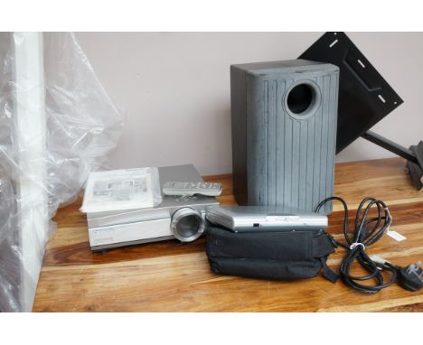 Panasonic LCD projector to include bracket, screen, speaker &  portable DVD player 