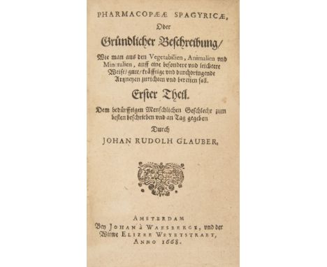 Glauber, Johann Rudolph. -  Sammelband mit 10 Drucken.  15,8 x 9,8 cm. Pgt. mit hs. Rt. (Bezug gering fleckig; innen nur unbe