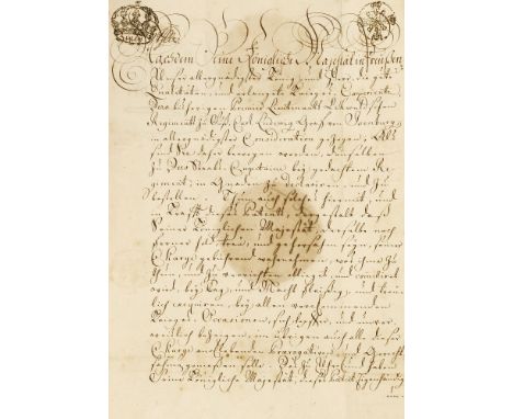 FREDERICK II: (1712-1786) King of Prussia-  1740-86, known as Frederick the Great- Autograph Letter, Signed. 2 page official 