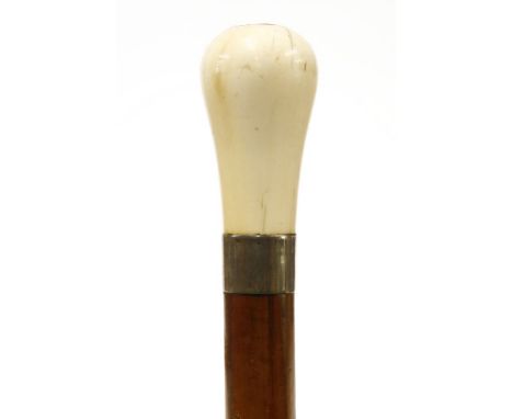 A malacca stout walking stick,19th century, concealing a flick blade within the handle,90cm long