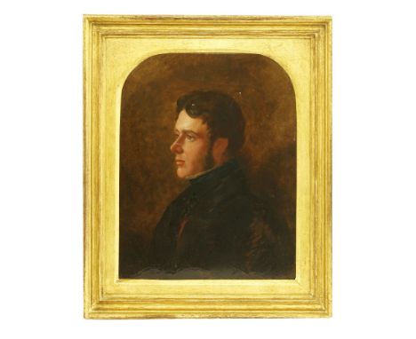 Sir George Hayter (1792-1871)PORTRAIT OF CAPTAIN CHARLES STUART, MP FOR BUTE, BUST LENGTH IN PROFILEOil on board, arched top2