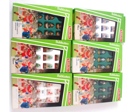 SUBBUTEO; A collection of 6x vintage boxed Subbuteo table soccer teams comprising of: 140, 403, 377, 740, 778 and 655.


NOTE