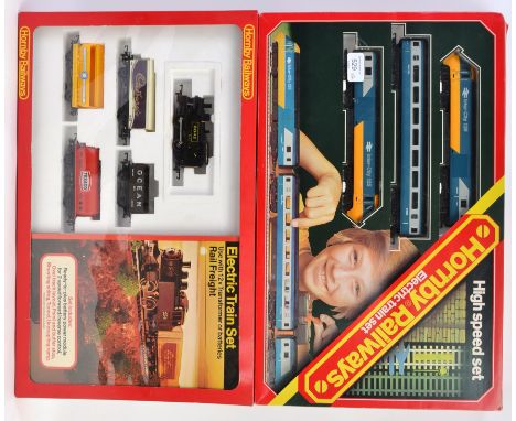 HORNBY; Two vintage Hornby 00 gauge railway trainsets - R685 High Speed Set and R168 Rail Freight Set. Both within good origi