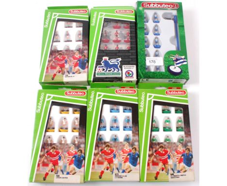 SUBBUTEO; A collection of 4x vintage boxed Subbuteo table soccer teams comprising of: 728, 63814, 688, 673, 686 and another.
