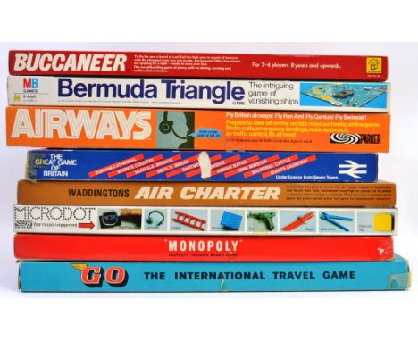 BOARD GAMES: A good collection of 8x vintage board games, comprising of; Go, Monopoly, Microdot, Air Charter, Great Game Of B