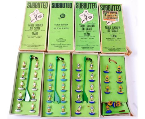 SUBBUTEO; A collection of 4x vintage boxed Subbuteo table soccer teams comprising of: St Paul, Manchester City, Leicester and