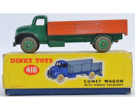 DINKY; Original vintage Dinky Toys 418 diecast model Comet Wagon. Within the original box, orange and green variation