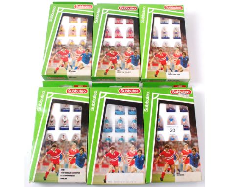 SUBBUTEO; A collection of 6x vintage boxed Subbuteo table soccer teams comprising of: 708, 740, 710, 701, 687 and 655.


NOTE