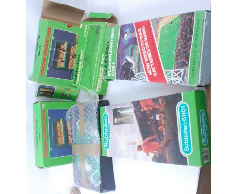 SUBBUTEO; A box of assorted Subbuteo football accessories to include C140, Grandstands, Floodlights and other accessories. Mo
