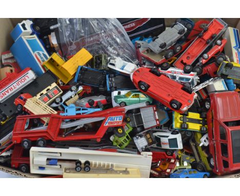 DIECAST; A HUGE box of assorted vintage loose diecast to include Corgi, Matchbox, Lesney and Husky models along with many oth