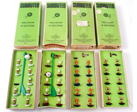 SUBBUTEO; A collection of 4x vintage early boxed Subbuteo table soccer teams comprising of: Bradford City, 80, Dundee United,