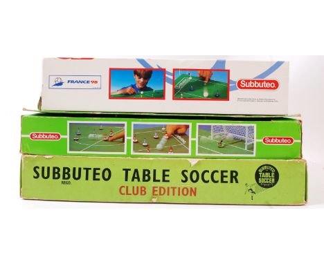 SUBBUTEO; A collection of 3x vintage Subbuteo sets - France 98, Club Edition and another. All appear to be complete and in ve