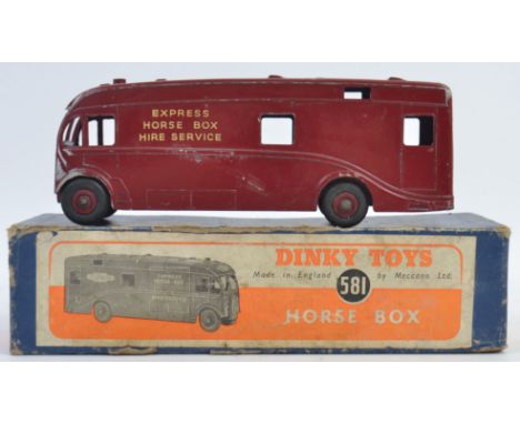 DINKY; An original vintage Dinky Toys 581 Horse Box diecase model, within the original box. Red LMS livery.