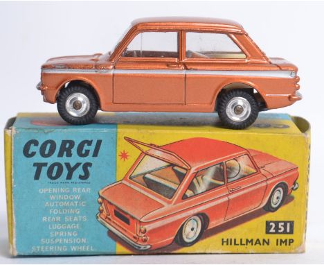 CORGI; Original vintage Corgi Toys 251 Hillman Imp diecast model car. Rarer brown variation with white central stripe. Comple