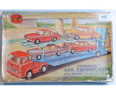 CORGI; Original vintage Corgi Toys Gift Set 28 - Carrimore Transporter With Bedford Tractor Unit & Four Cars. Within the orig