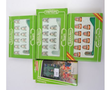 SUBBUTEO; 5x vintage Subbuteo table top football gaming teams, box numbers; 782, 13, 159 & 21.