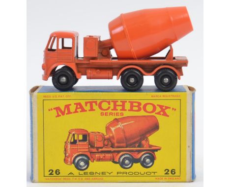 MATCHBOX LESNEY; An original vintage diecast model Matchbox  Lesney No.26 Cement Lorry. Orange body, with black plastic wheel