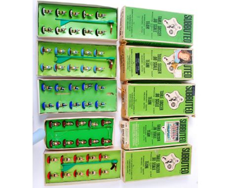 SUBBUTEO; A collection of 5x vintage boxed Subbuteo table soccer teams comprising of: 9, 8, West Ham Away, Bishop Auckland, B