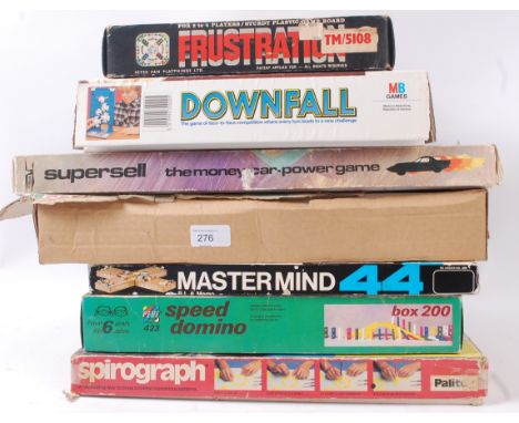 TOYS & GAMES; A collection of 7x assorted vintage board games and similar toys to include Downfall, Supersell, Mastermind 44,