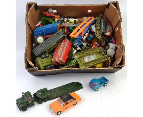 DIECAST; A box of assorted loose vintage diecast to include Corgi, Dinky, Matchbox, Lesney and others.