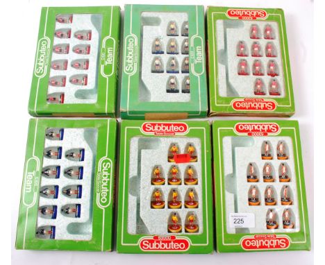 SUBBUTEO; A collection of 6x vintage boxed Subbuteo table soccer teams comprising of: 450, 318, 350, 392, 18 and 382.


NOTE:
